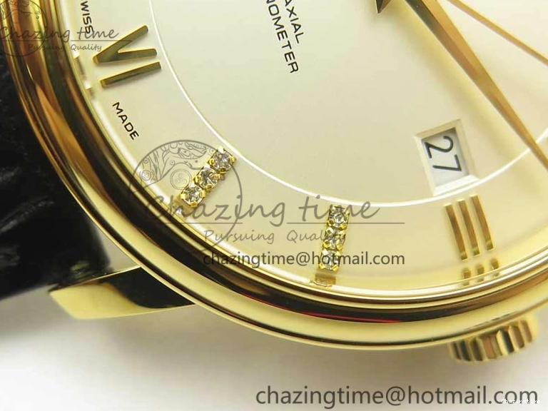 0419 De Ville YG MKF 1:1 Best Edition Silver Dial Diamonds Markers on Black Leather Strap MIYOTA 9015 V Flexible 8046